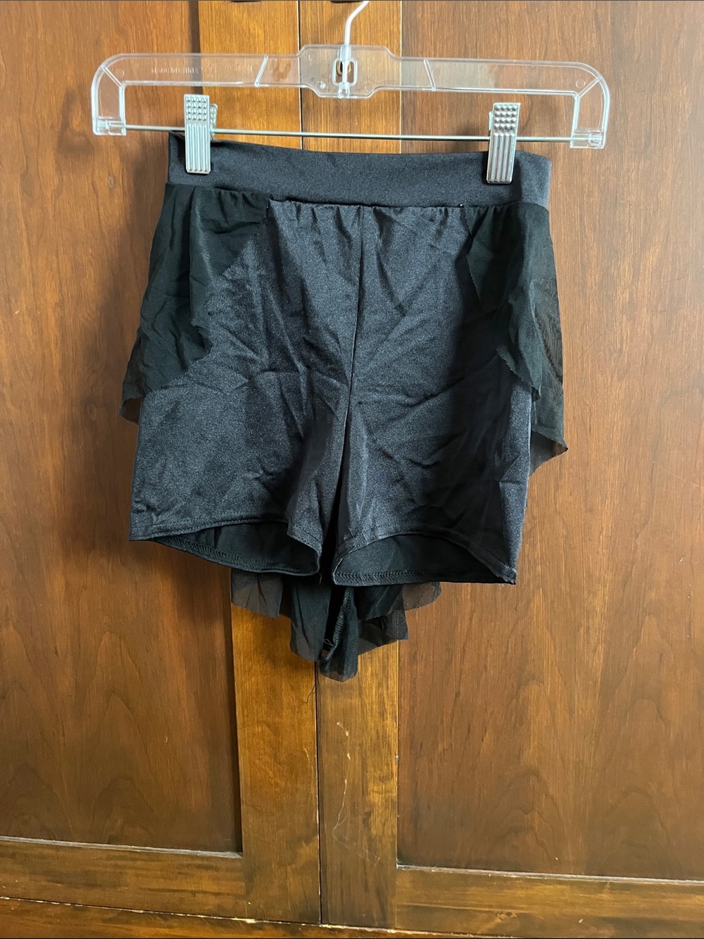 Black Women's jazz Dance competition shorts with asymmetric mesh